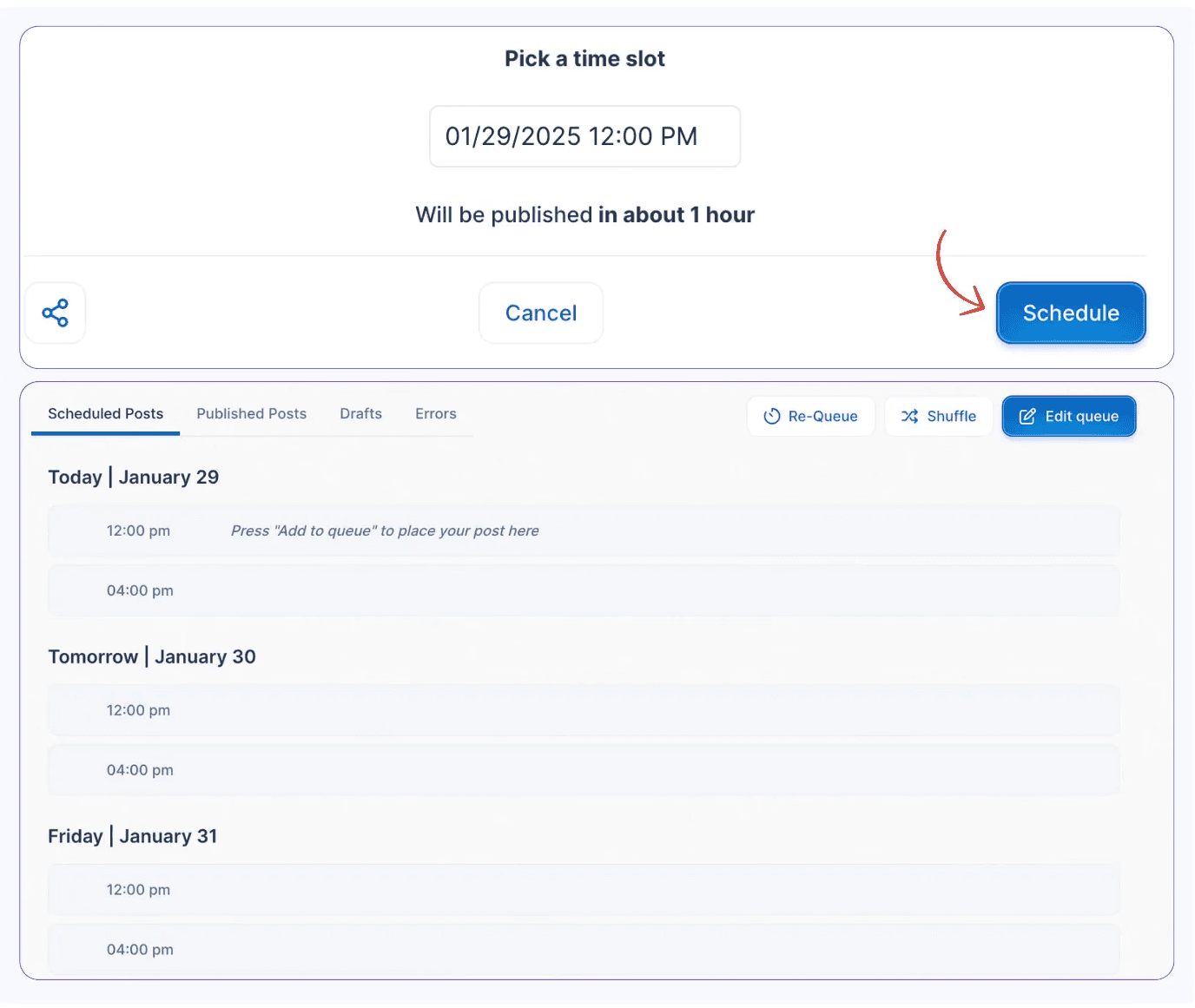 taplio image to program content within the same platform