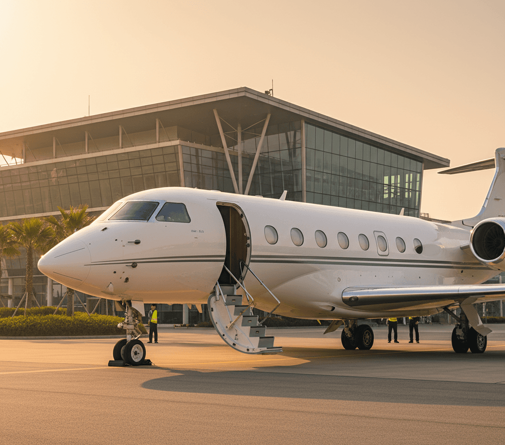 전용기 전세기 대여 가격 가이드 - 걸프스트림 프라이빗 제트가 김포공항 SGBAC에서 출발 준비 중인 모습