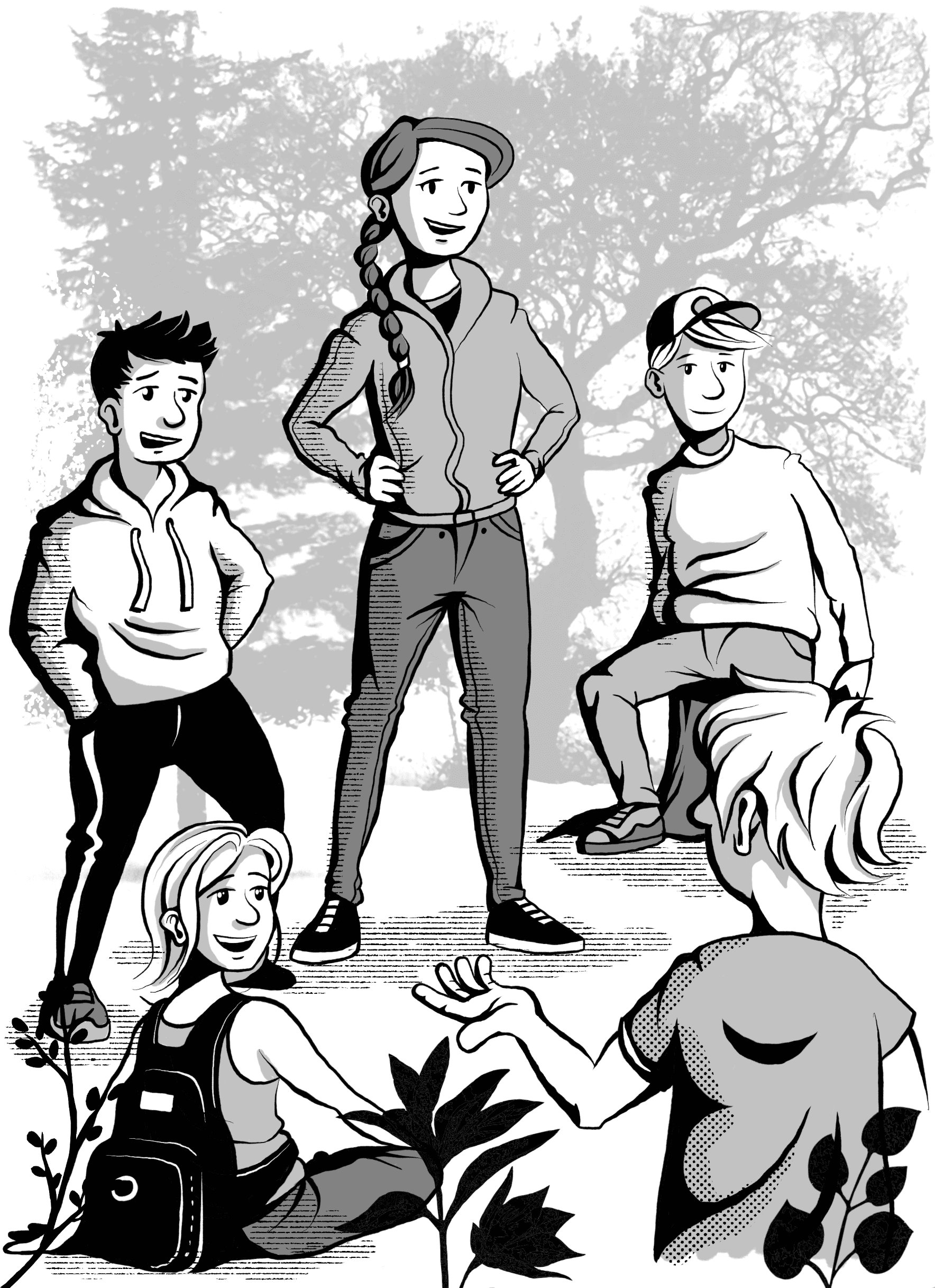 Ein Wald für die 4A Illustration Kern schwarzweiß 3