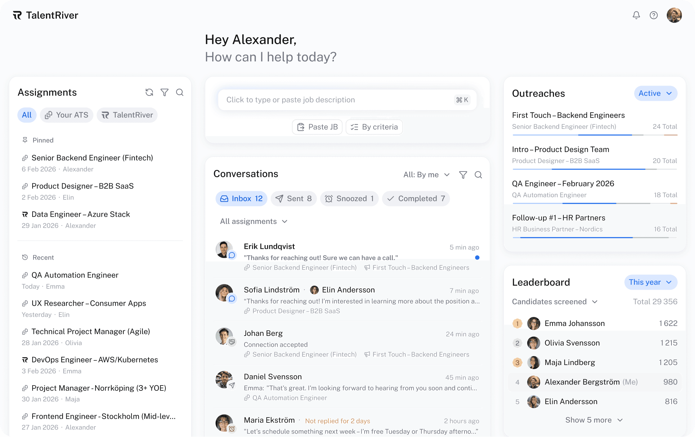TalentRiver candidate search dashboard