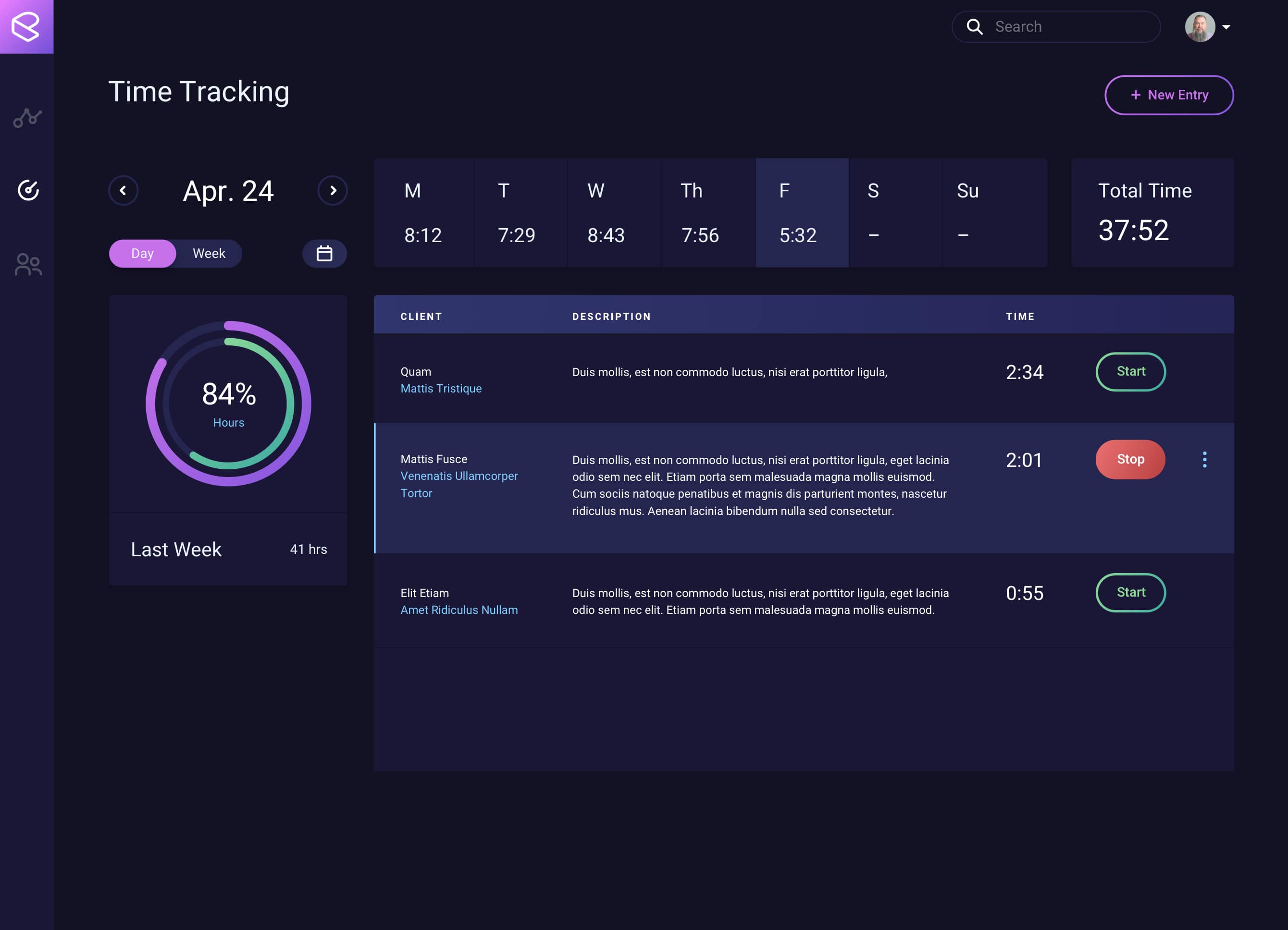 Time tracking for projects