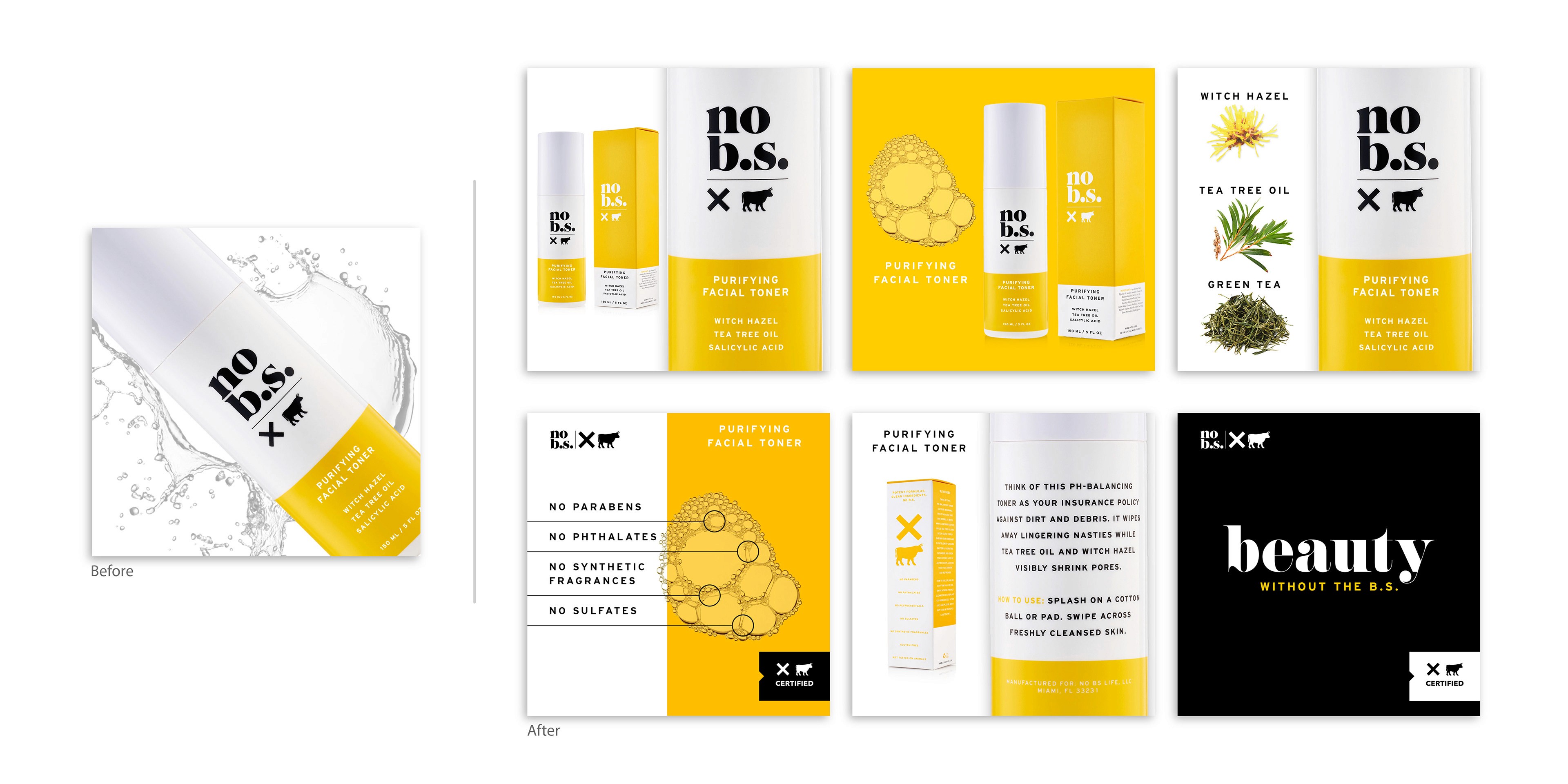 An image showing differnt product shots of the Purifying Facial Toner used for the Amazon storefront.