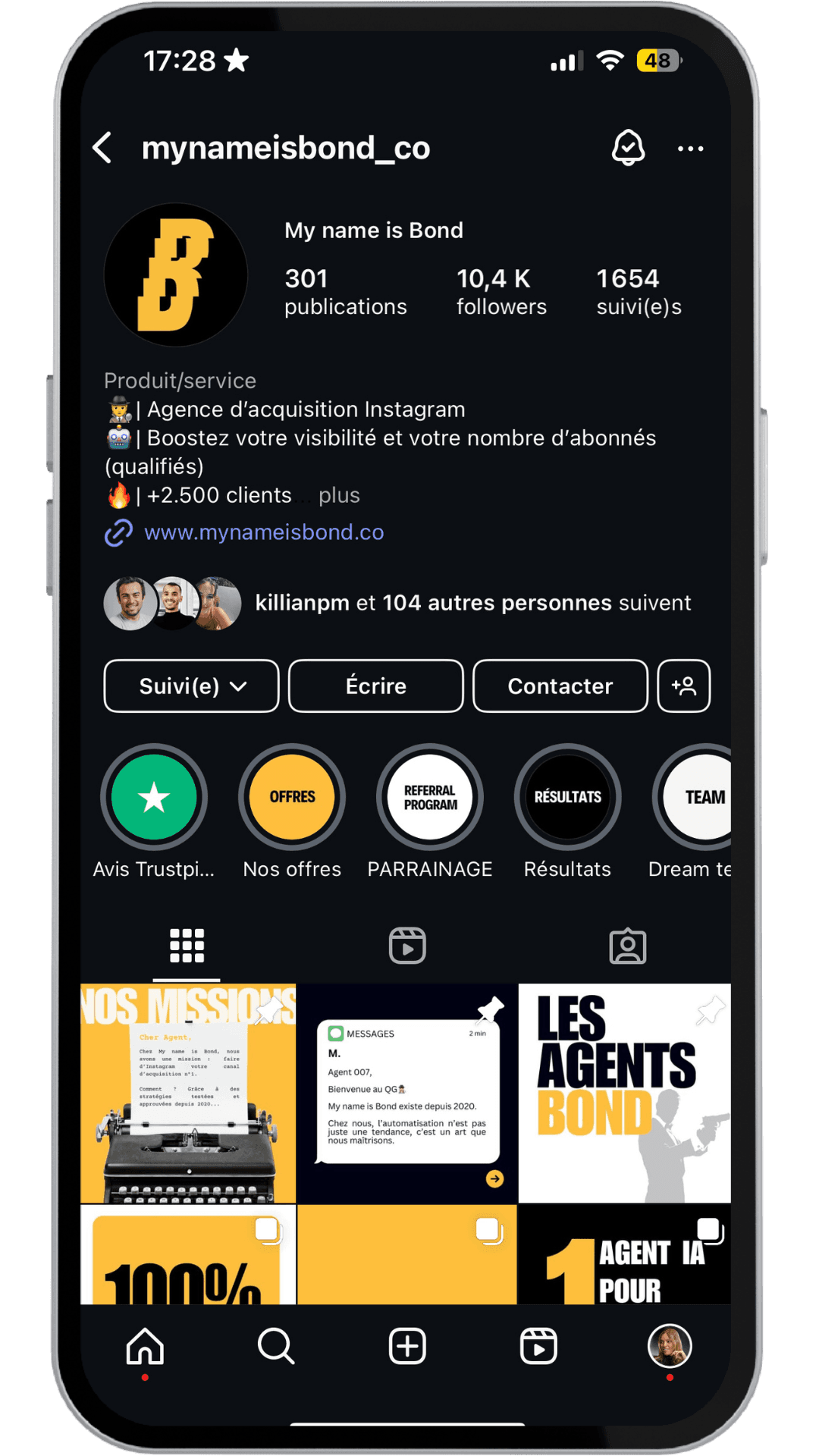 Compte Instagram client agence