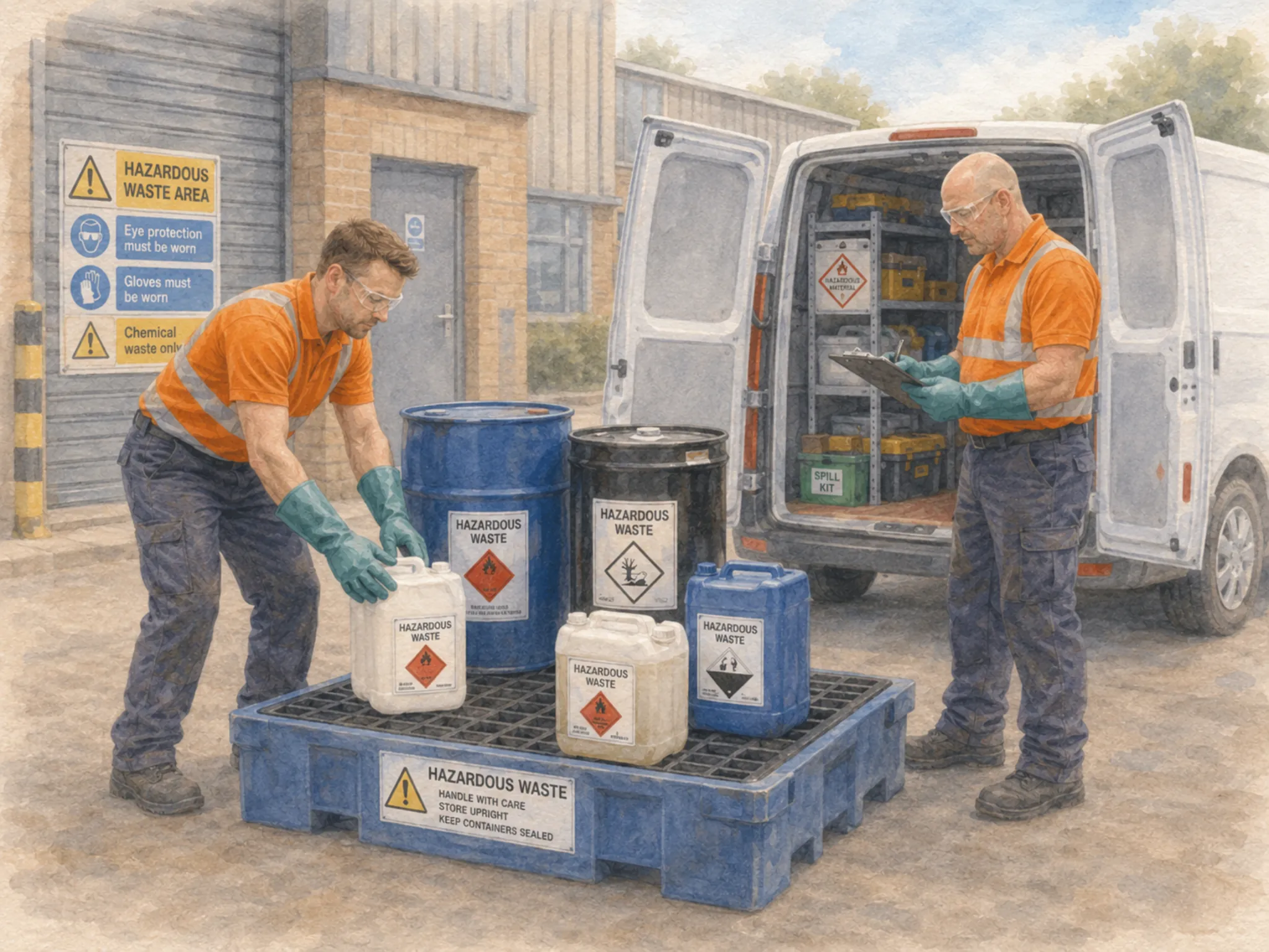 men loading hazardous waste into a specialist van