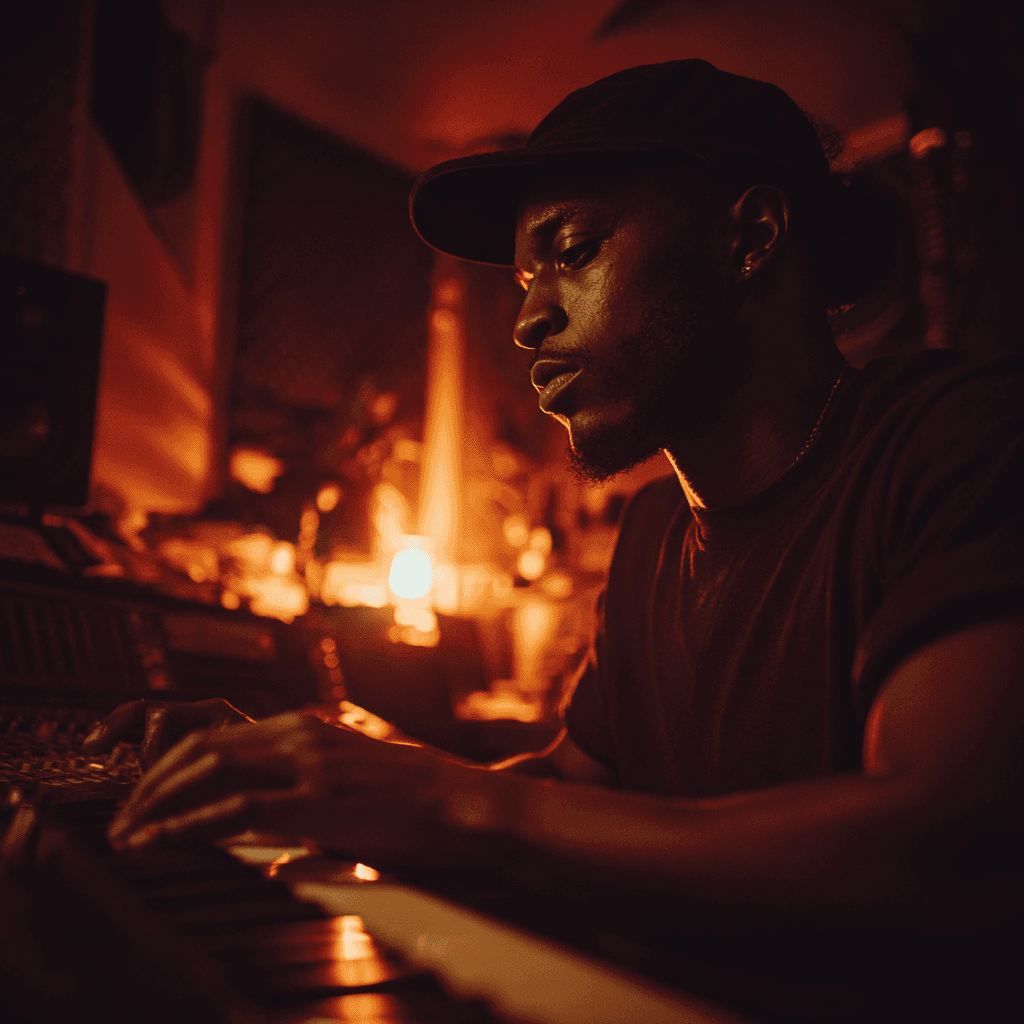 Music Producer sitting at his desk