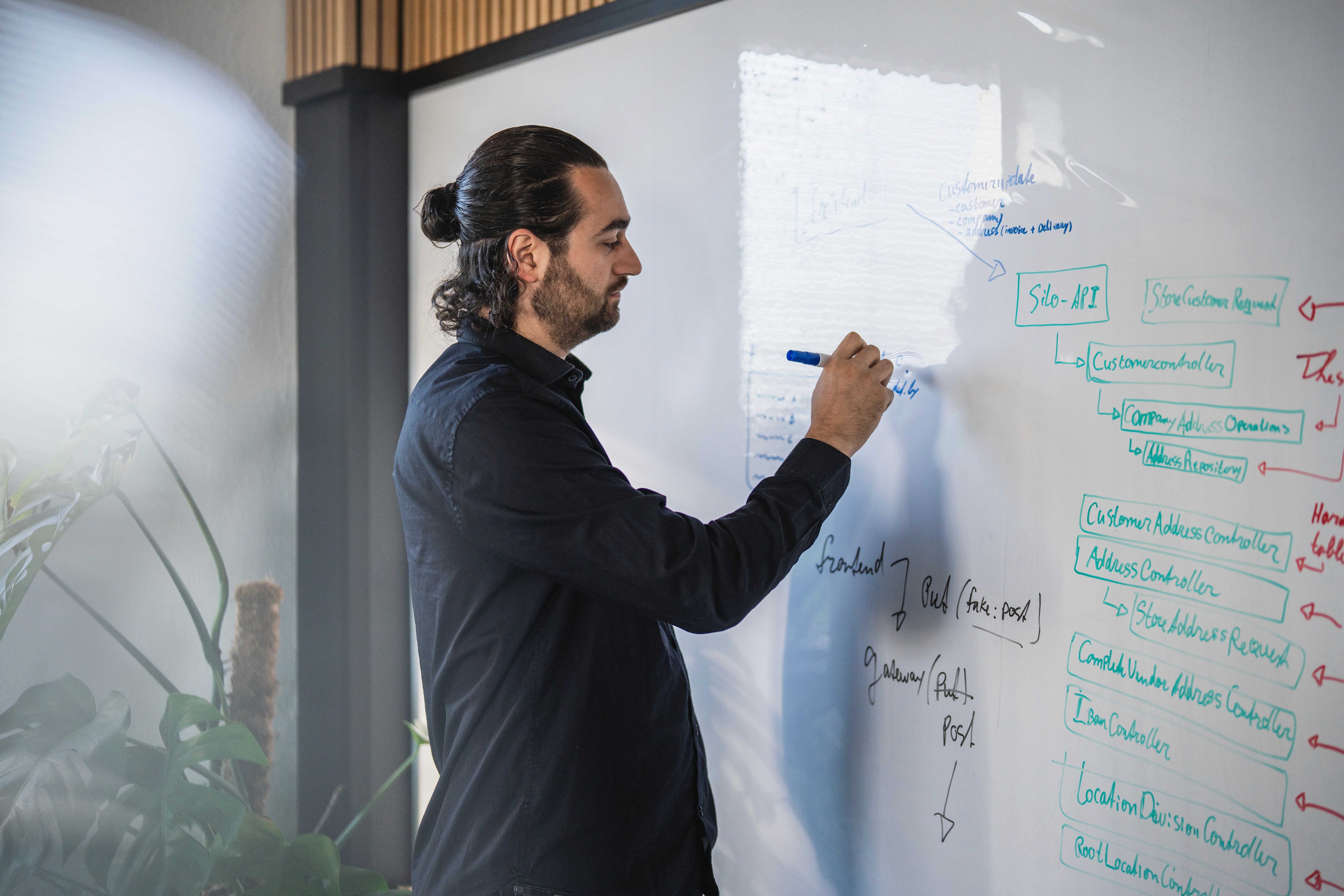 een persoon van Pionect die naar zijn meerdere schermen kijkt