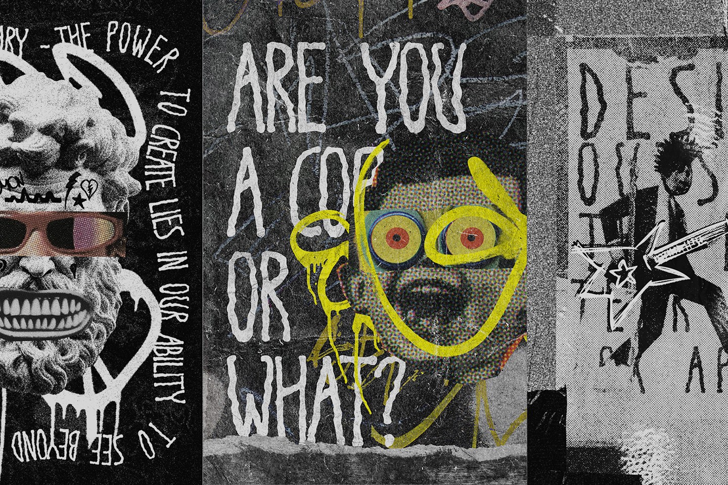 Collection of brutalist posters using AntiStroke handwritten font for edgy and rebellious graphic design layouts