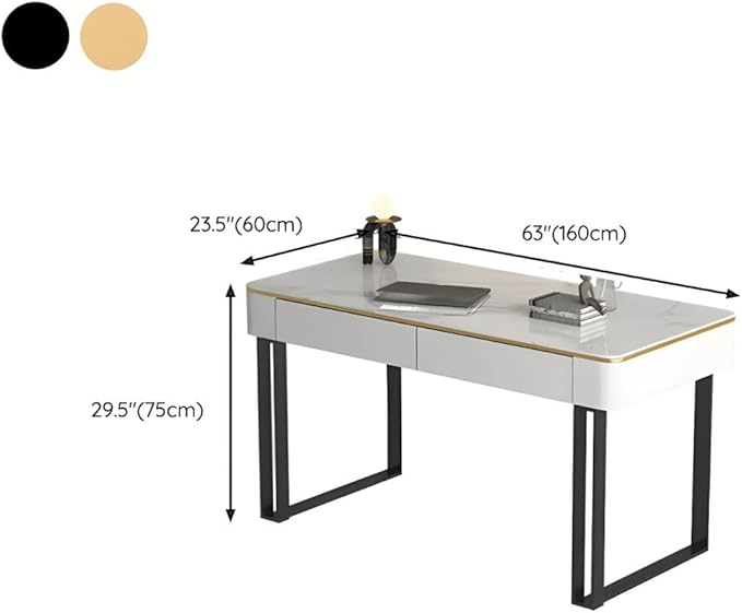 The stone desk offers a sleek and contemporary look, ideal for productivity.