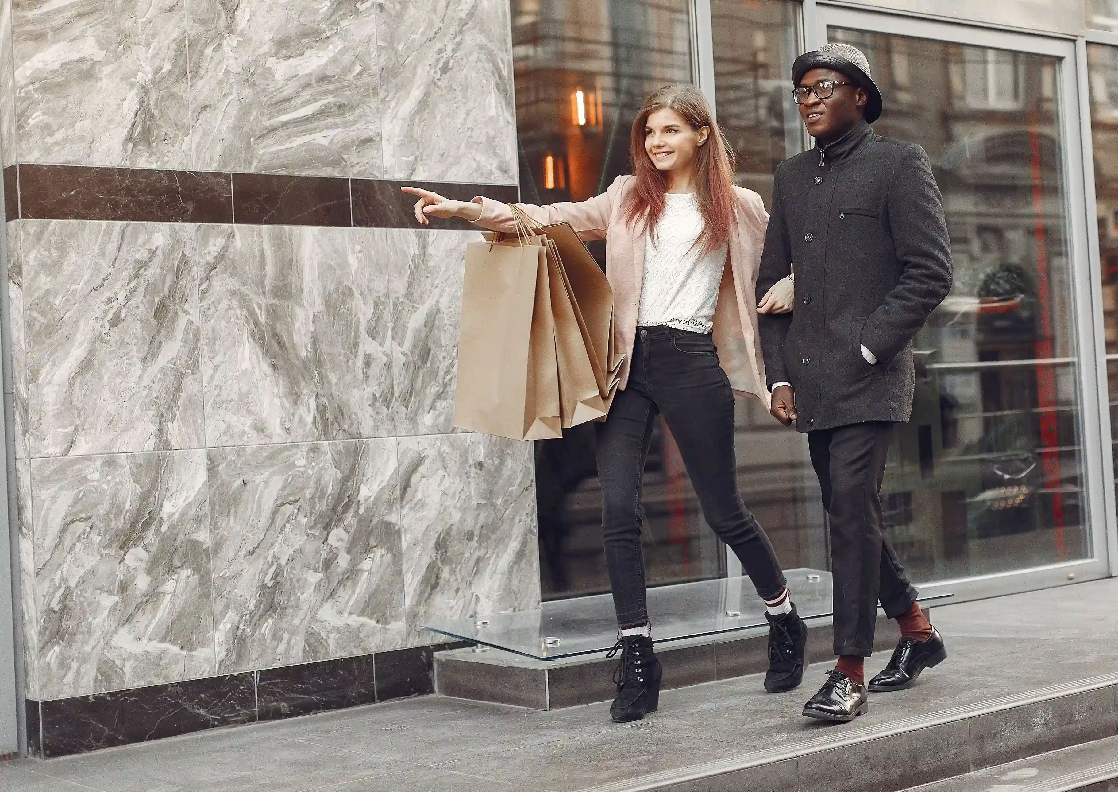 Man and woman walking on the street