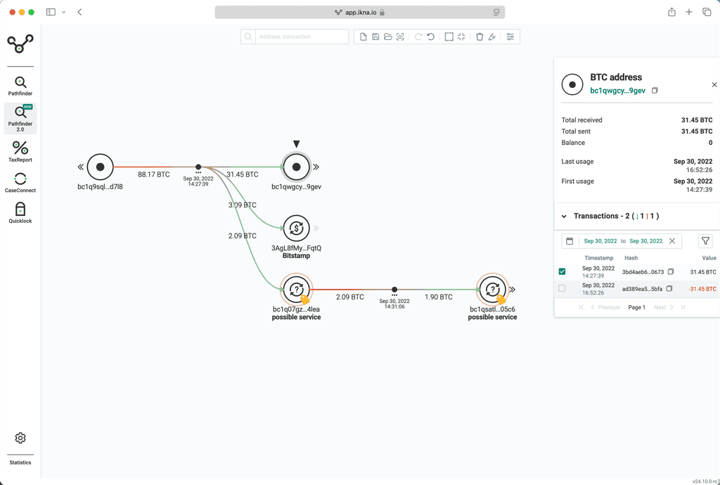 Pathfinder cryptoasset tracing tool for analyzing blockchain payment flows, simplifying transaction-level investigations with intuitive and efficient tracing capabilities.