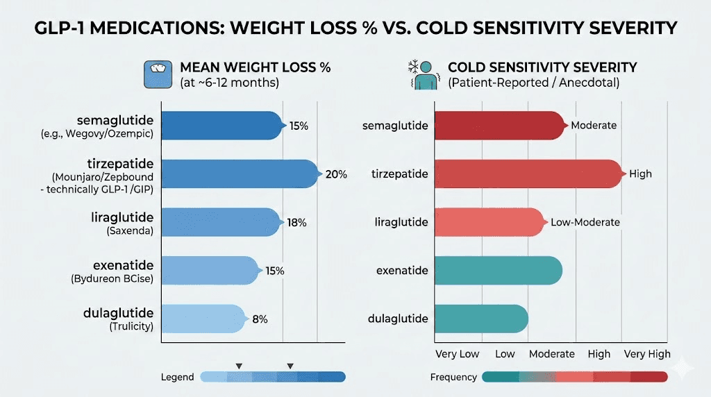 Tirzepatide vs semaglutide cold sensitivity comparison chart