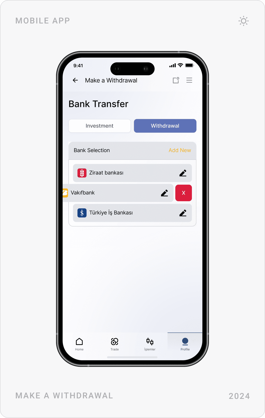 Structured Bank Transfer Withdrawal Screen Design