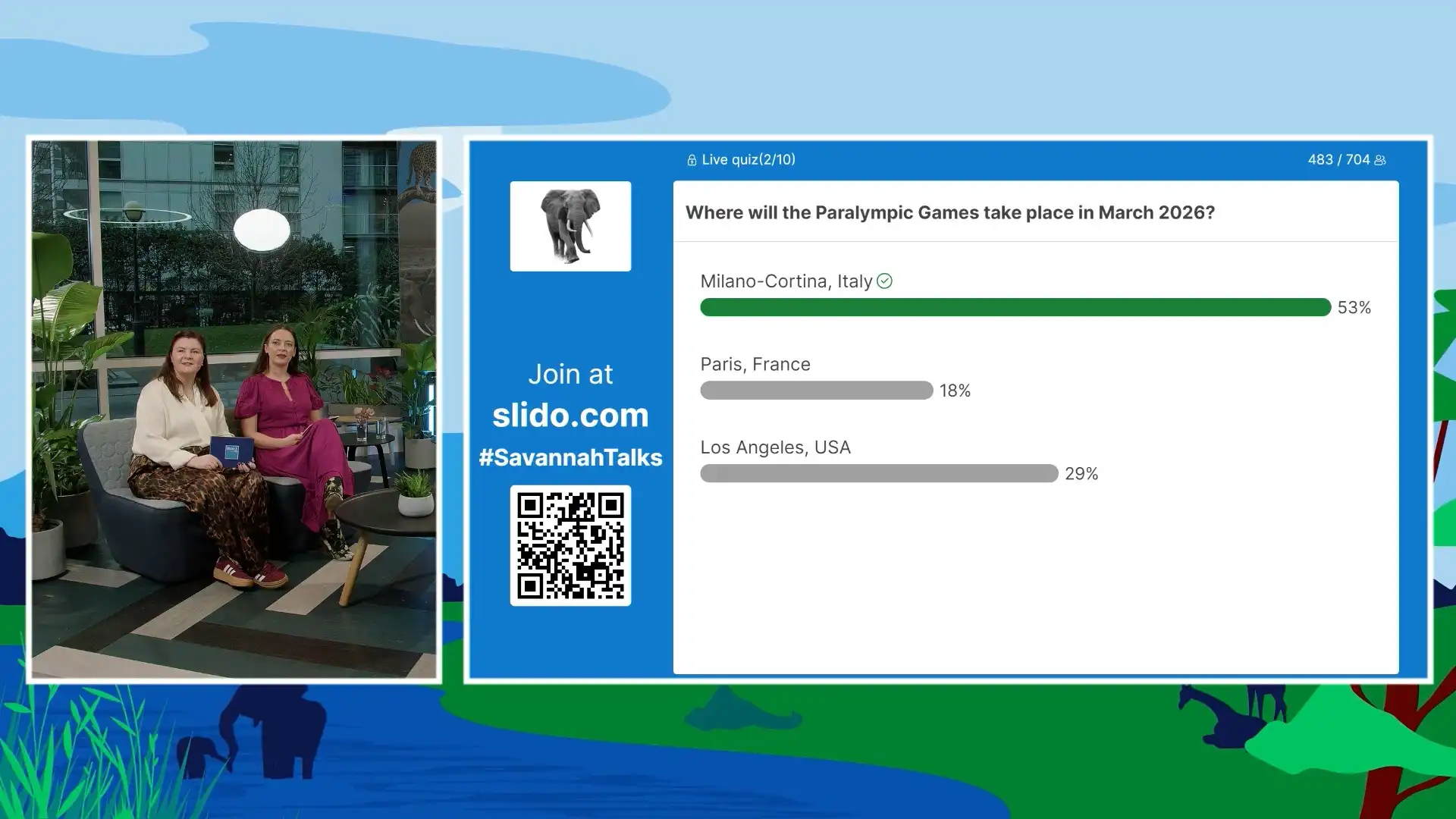 PIP layout with interactive quiz alongside live feed of presenters.
