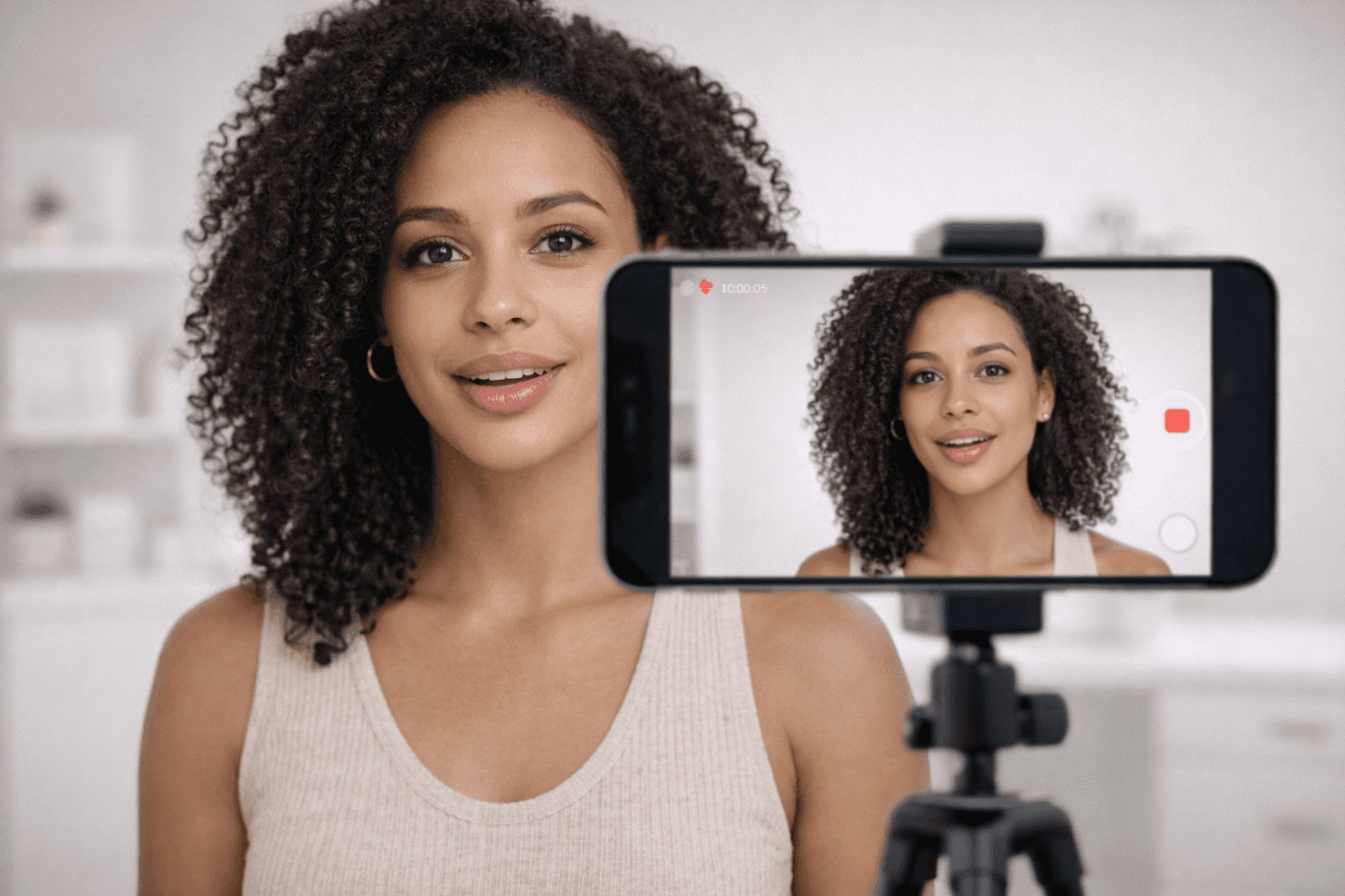 profissional da estética gravando vídeo