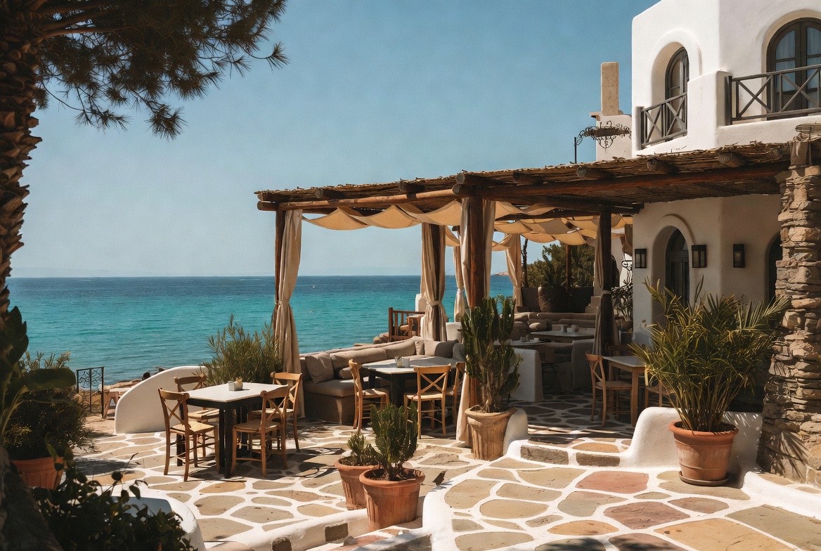 Outdoor cafe with sea view