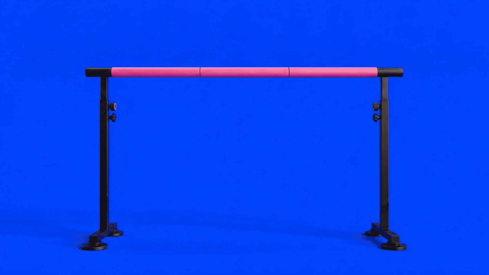 Artistic animation of pink liquid flowing over a ballet barre against a blue background.
