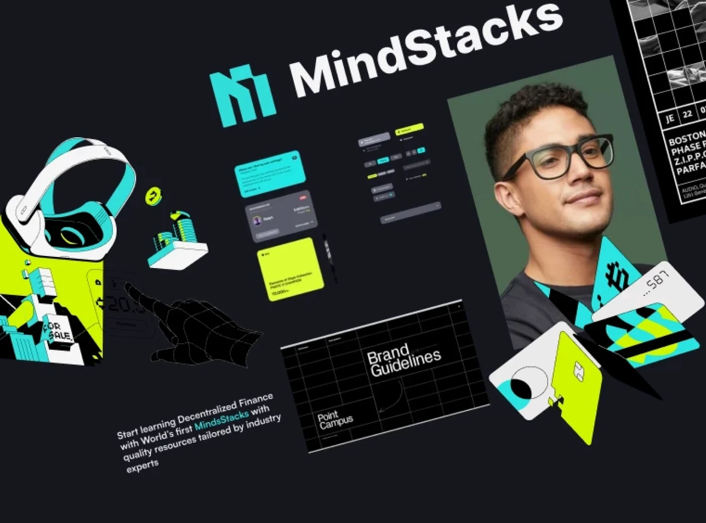 Orange and gray knitted beanie floating over a soft blue background.