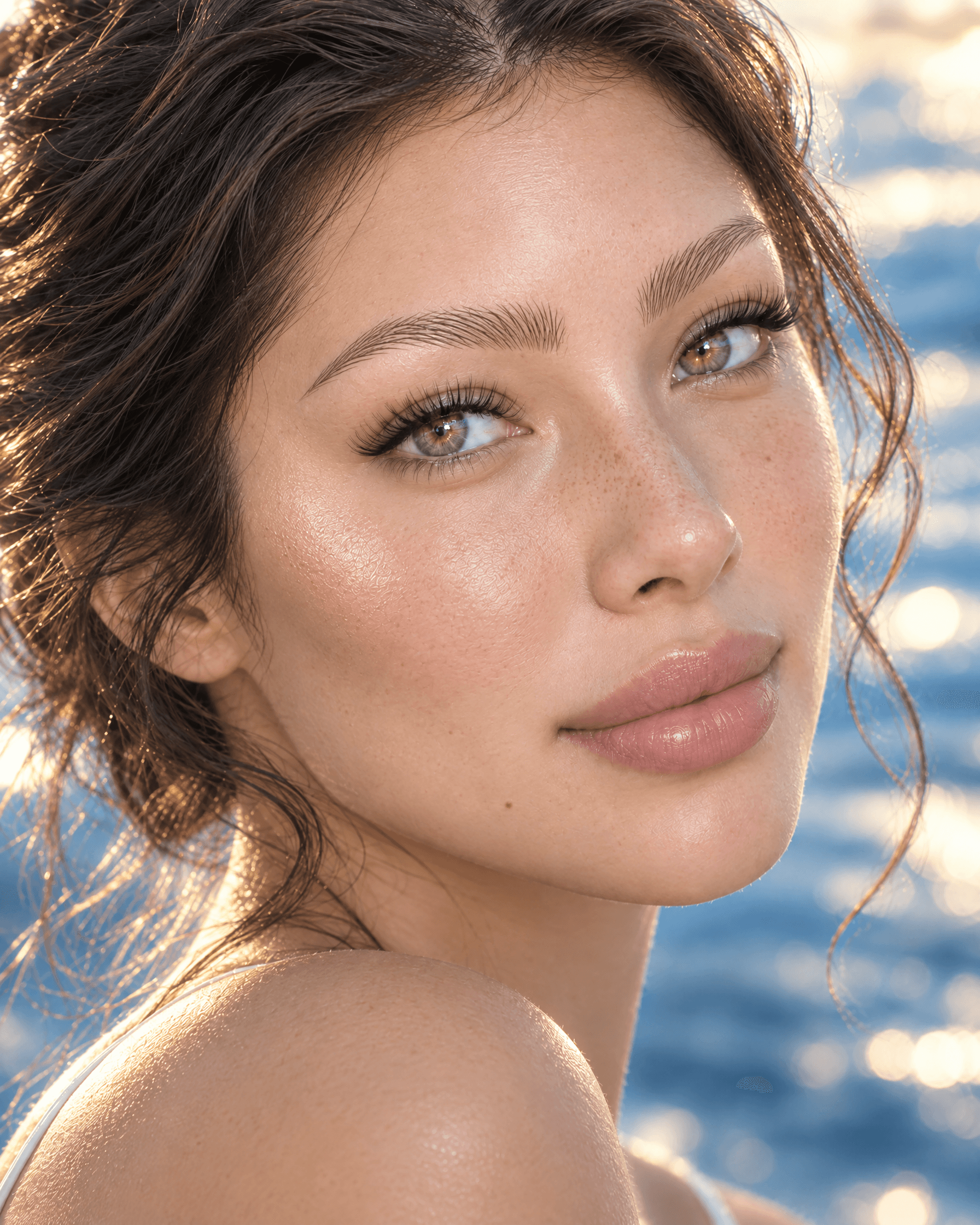 Close-up beauty portrait of a client with soft, natural-looking eyelash extensions by Nash's Lashes By Judy