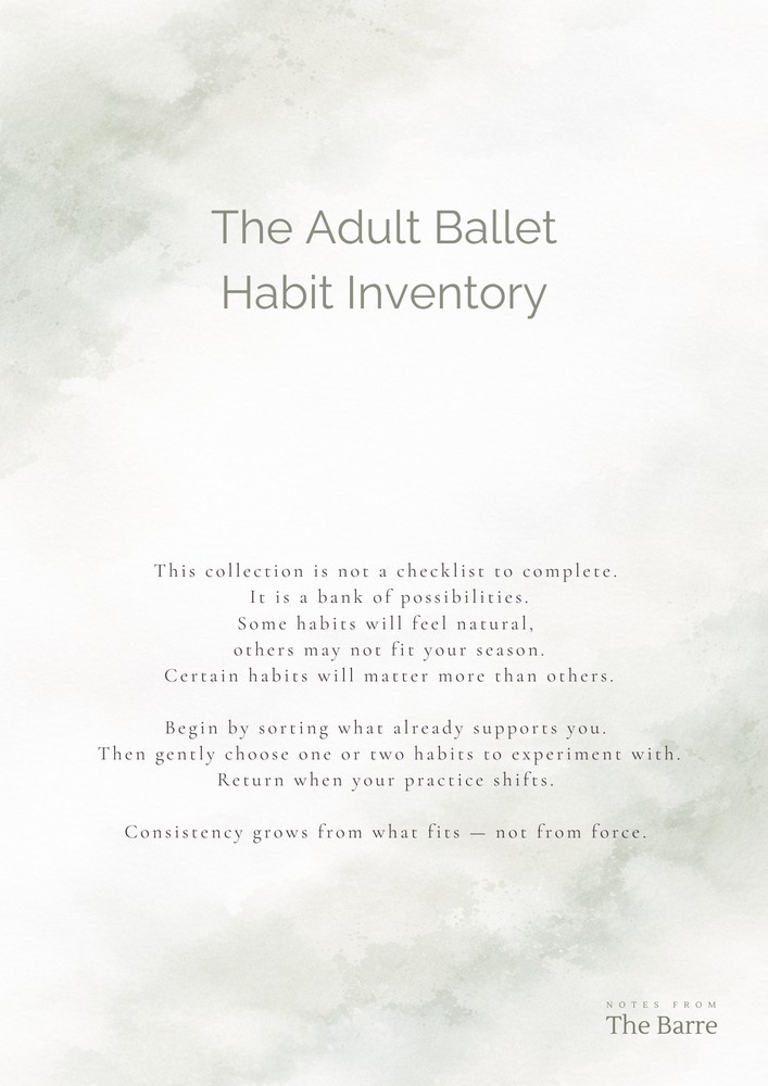 Printable Habit Inventory worksheet for building sustainable ballet practice routines