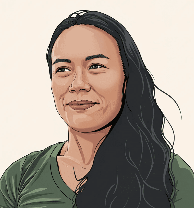 woman in a green shirt