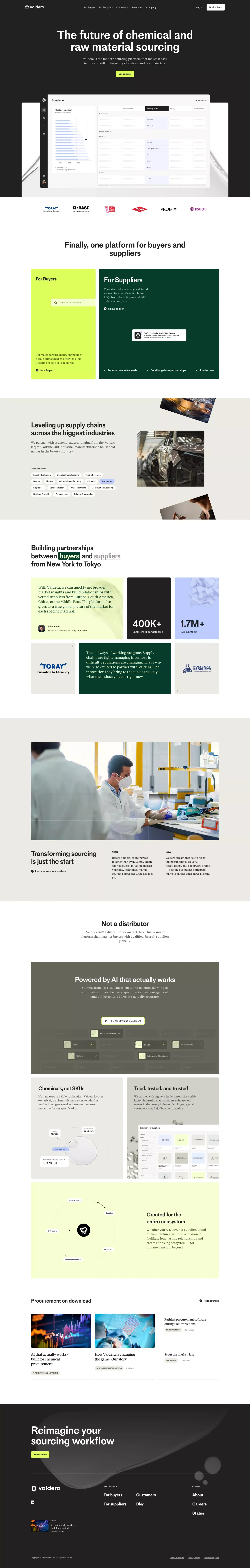 Valdera landing page screenshot showcasing Tech design