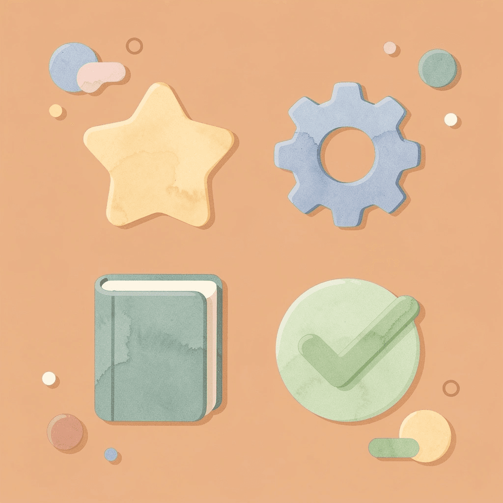 Four icons representing keyword research, competitive analysis, content creation, and optimization