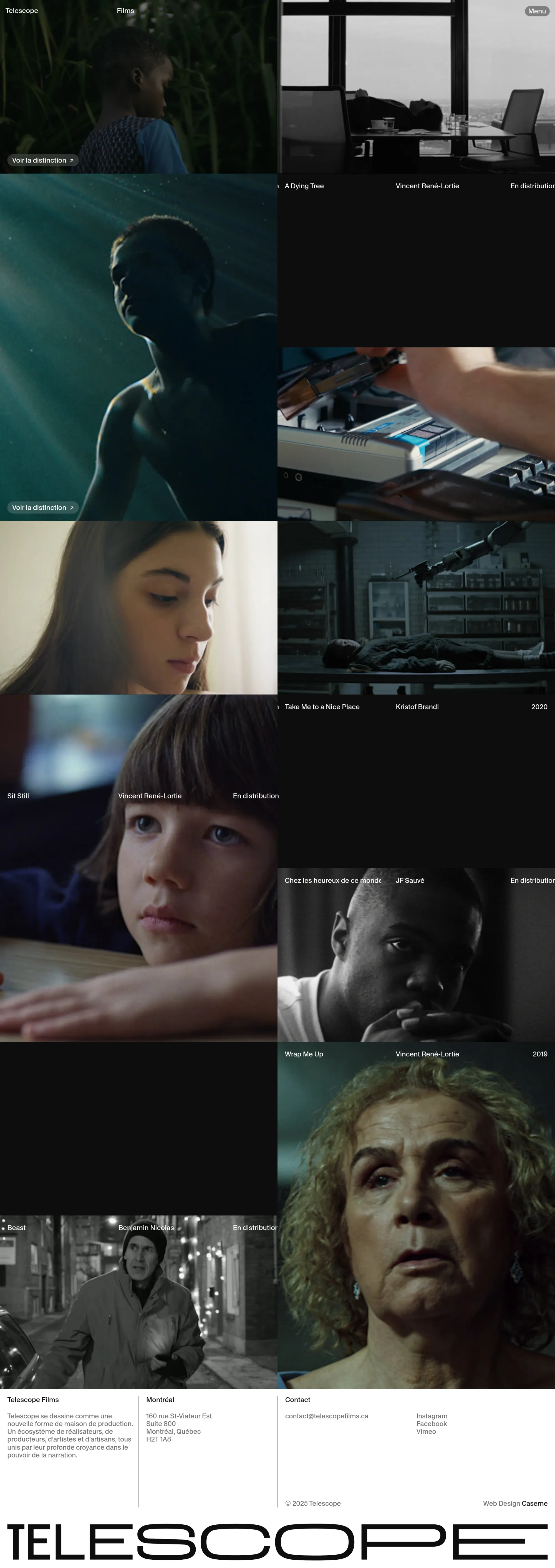 Films portfolio page screenshot showcasing Advertising and Movie design