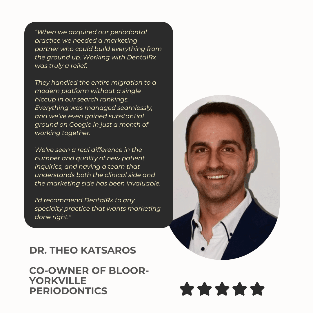 Testimonial for DentalRx from Dr. Theo Katsaros from Bloor-Yorkville Periodontics