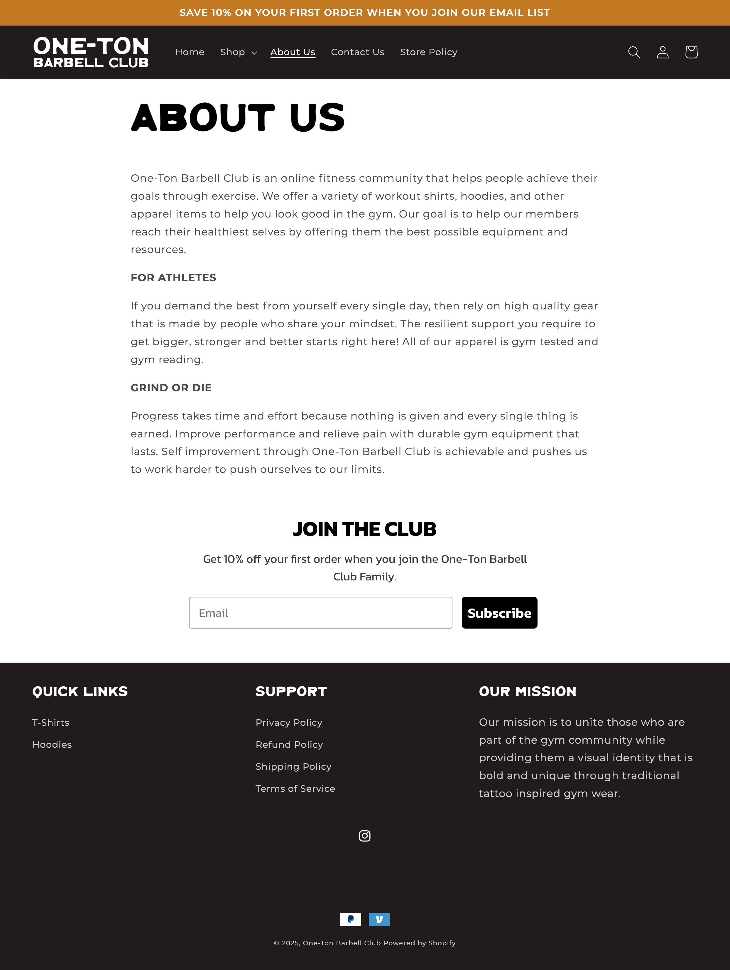 One-Ton Barbell Club about page