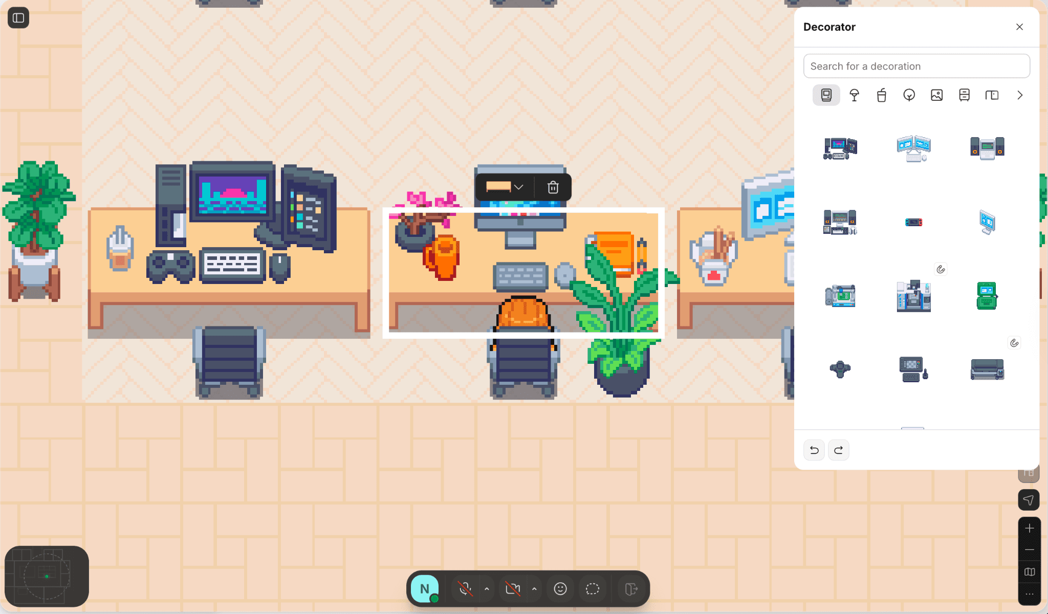 A screenshot of the Desk Decorator in Gather