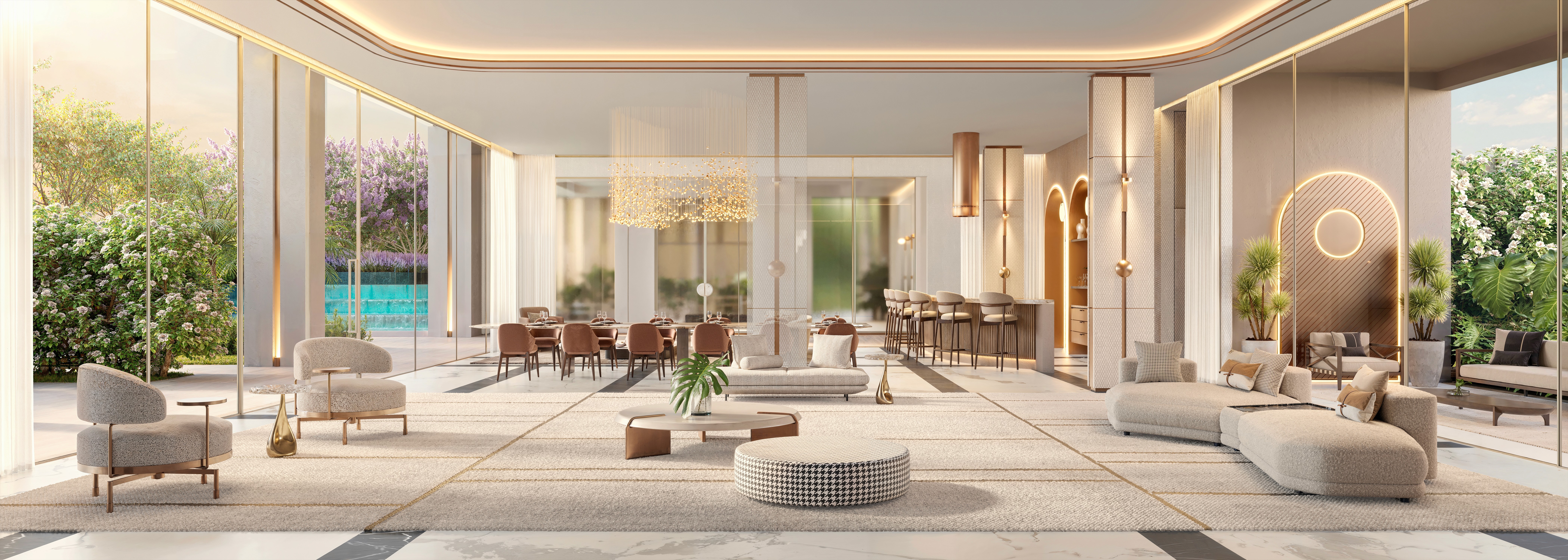 Curved modern skyscraper against a clear blue sky.