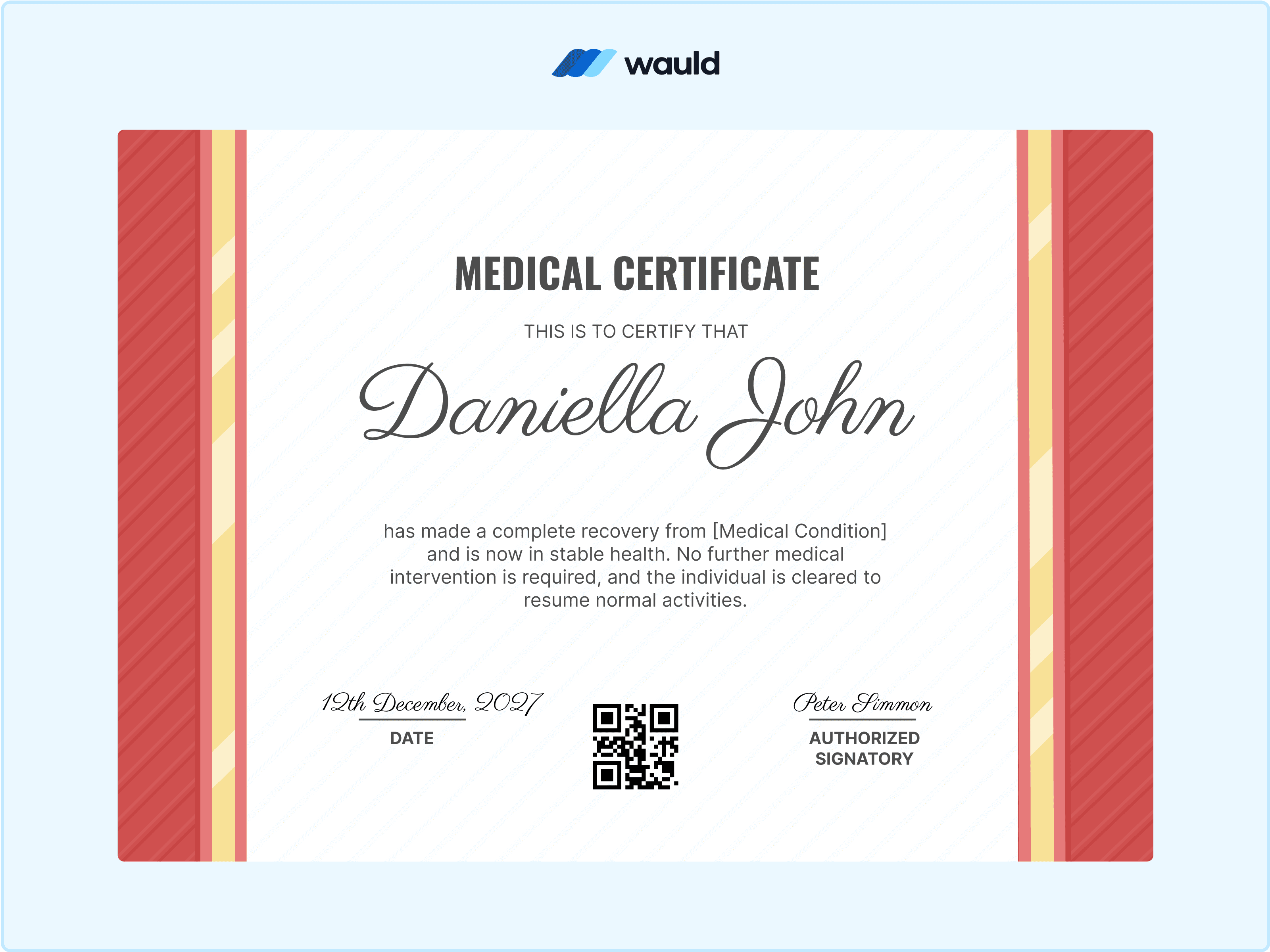 Wauld - A Certificate Template with Golden and Red Finish