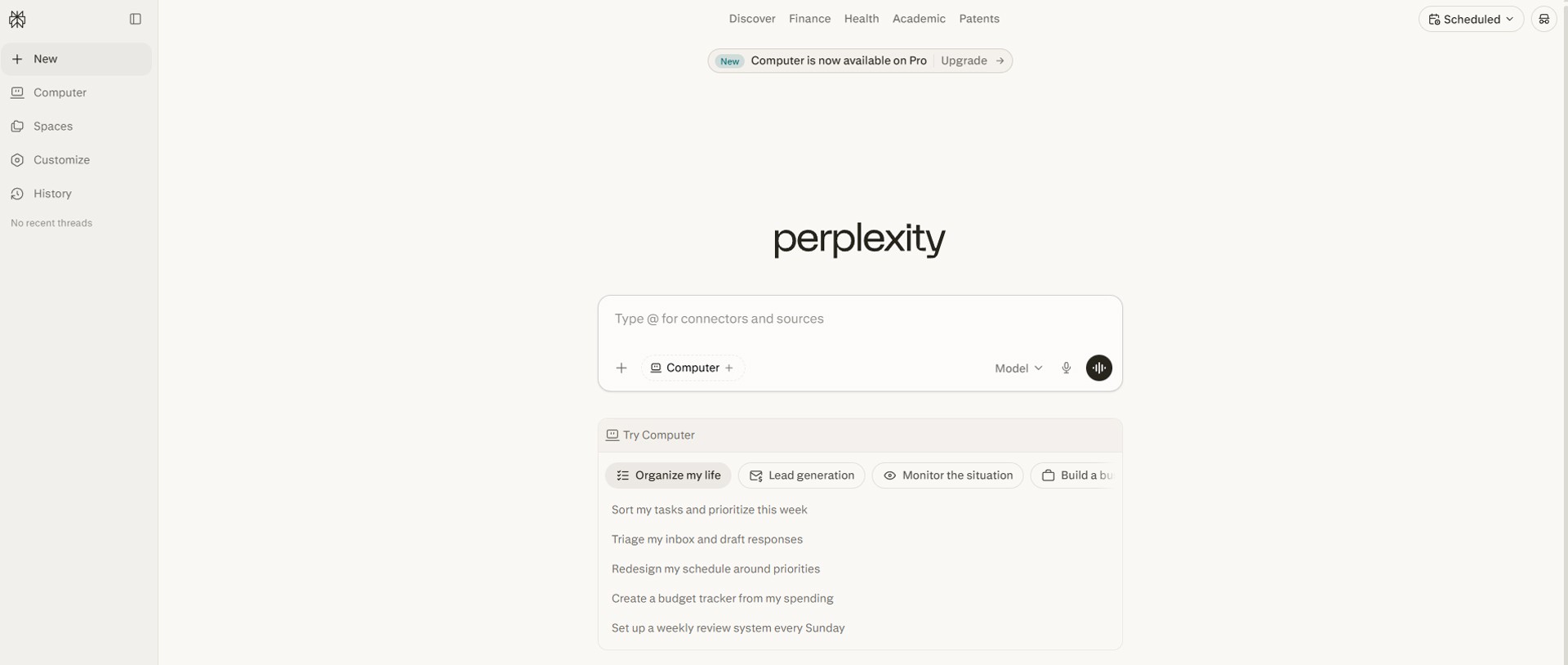 Perplexity Home UI