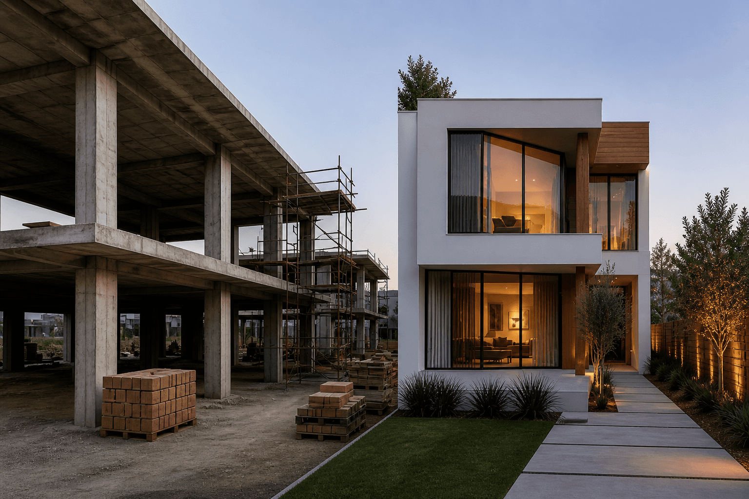 Beach house shade with lake shore and open sky space