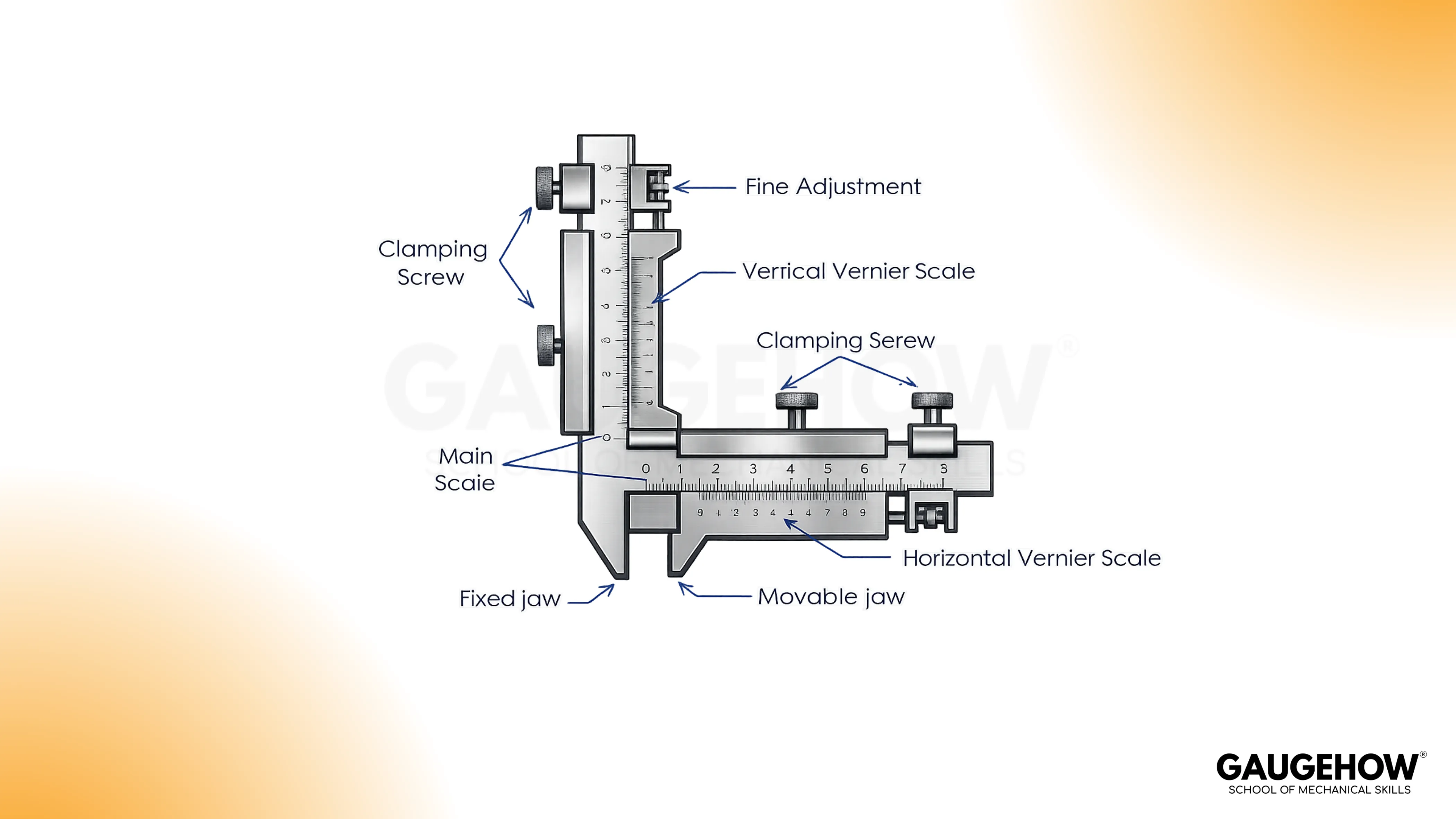 Gear tooth vernier diagram showing depth and thickness scales