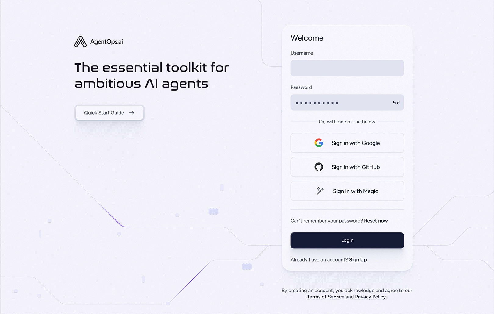 Image of AgentOps login page