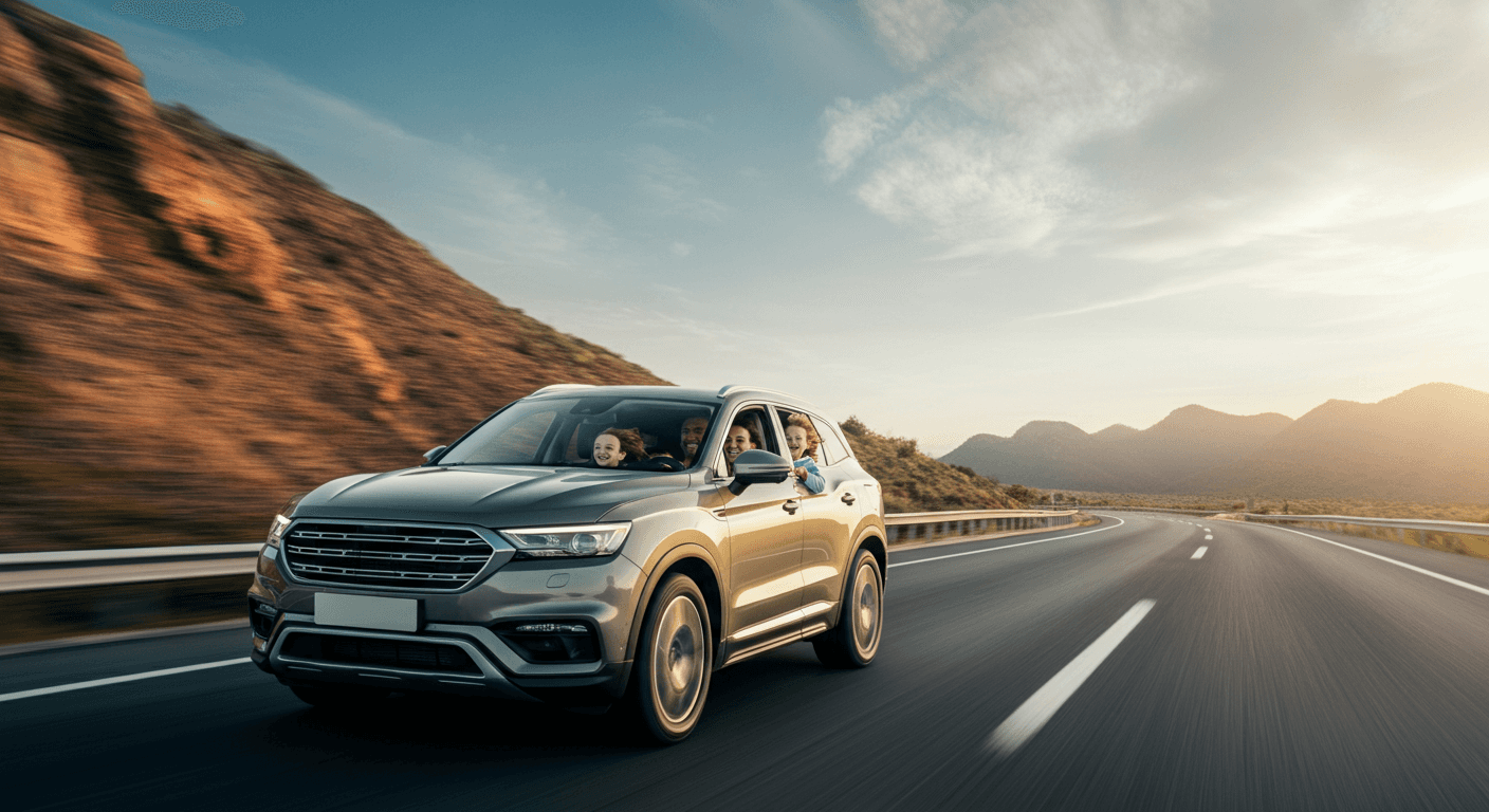 SUV driving along a coastal road