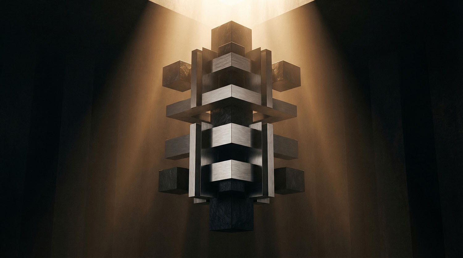 Hero image featuring a greyscaled communication platform on an abstract background.