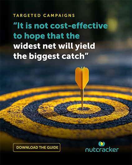A dart in the bullseye of a target  symbolising a targeted marketing campaign with the quote from the guide “It is not cost-effective to hope that the  widest net will yield the biggest catch”