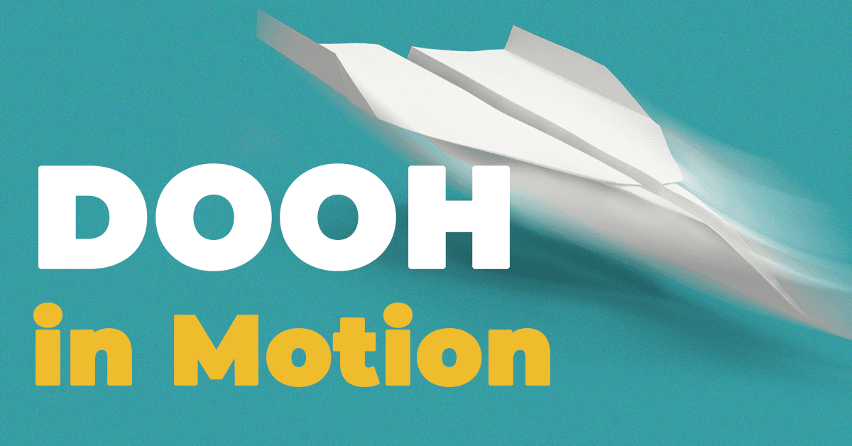 Conceptual illustration representing digital out-of-home (DOOH) advertising in motion and real-time brand delivery.