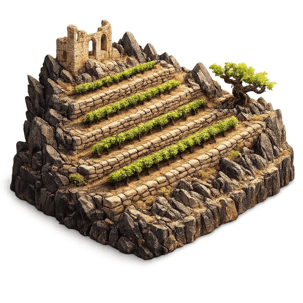 Artistic illustration of the Priorat wine region.