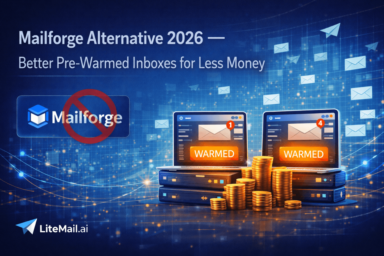 Side by side provider cards Mailforge $8 at 88% vs Litemail $4.99 at 95% placement rate comparison