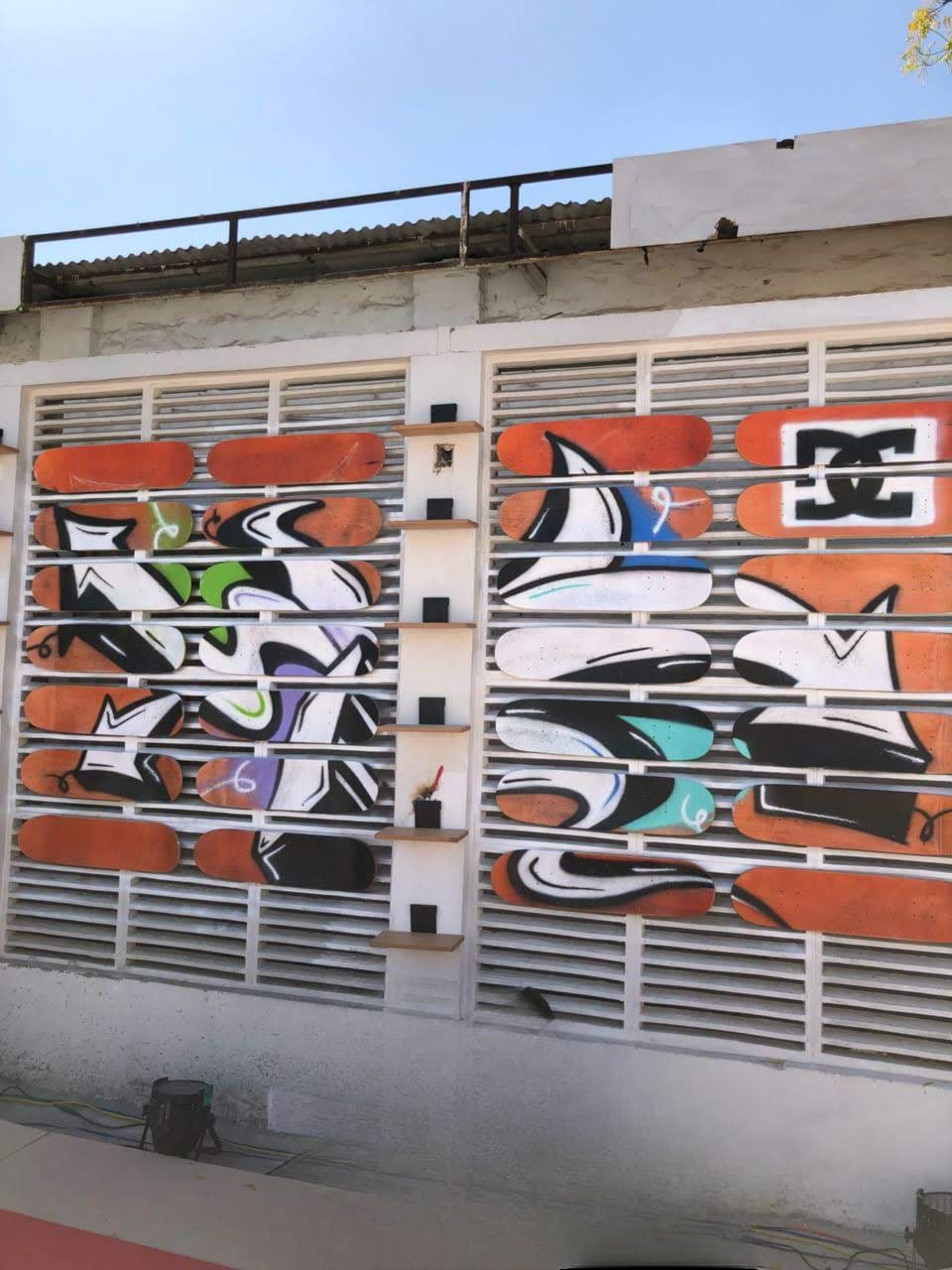 Installation piece using graffiti on skateboards at HG Street festival.