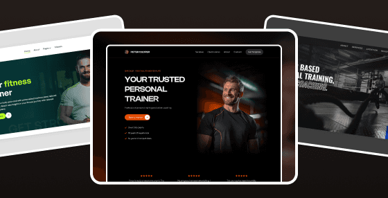 Personal trainer website template preview on tablet