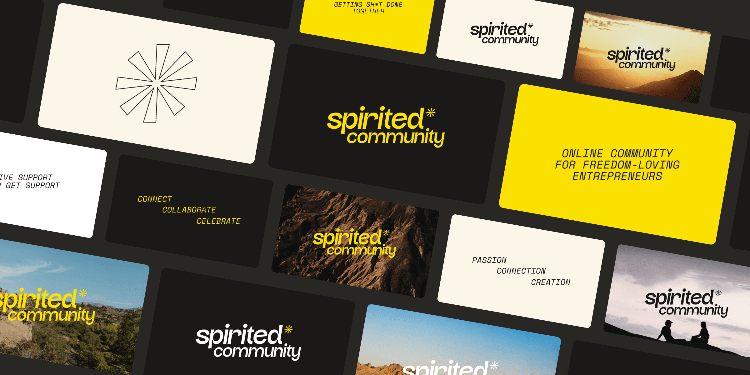 An overview of multiple visuals created by Oryzon Studio for the Spirited Community.