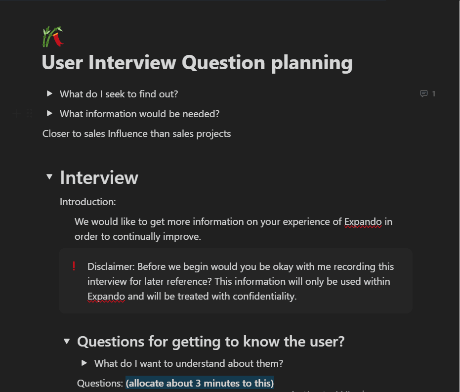 User Interview Protocol snapshot