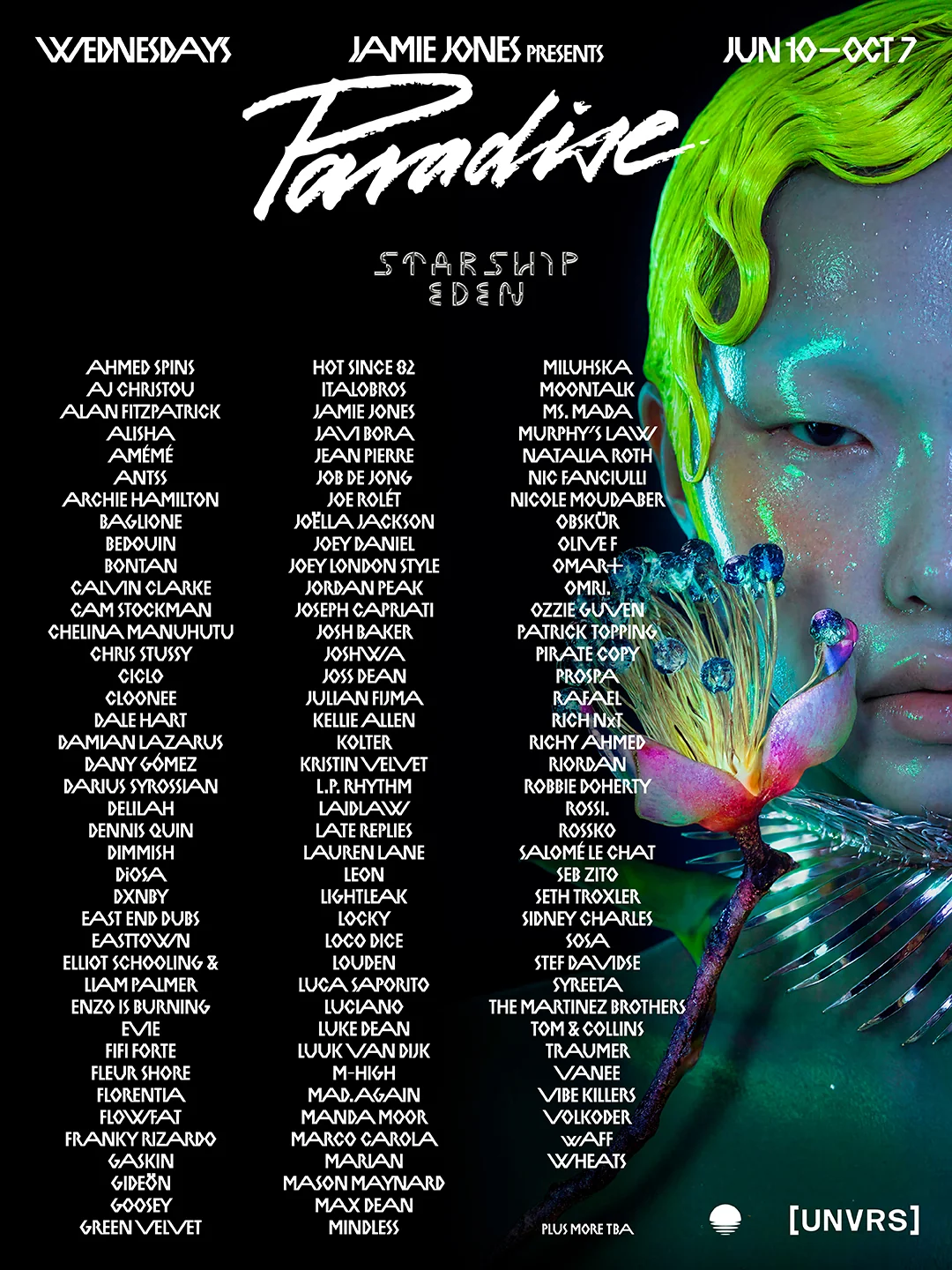 Paradise Ibiza 2026 by Jamie Jones [UNVRS] 2026 residency full lineup poster