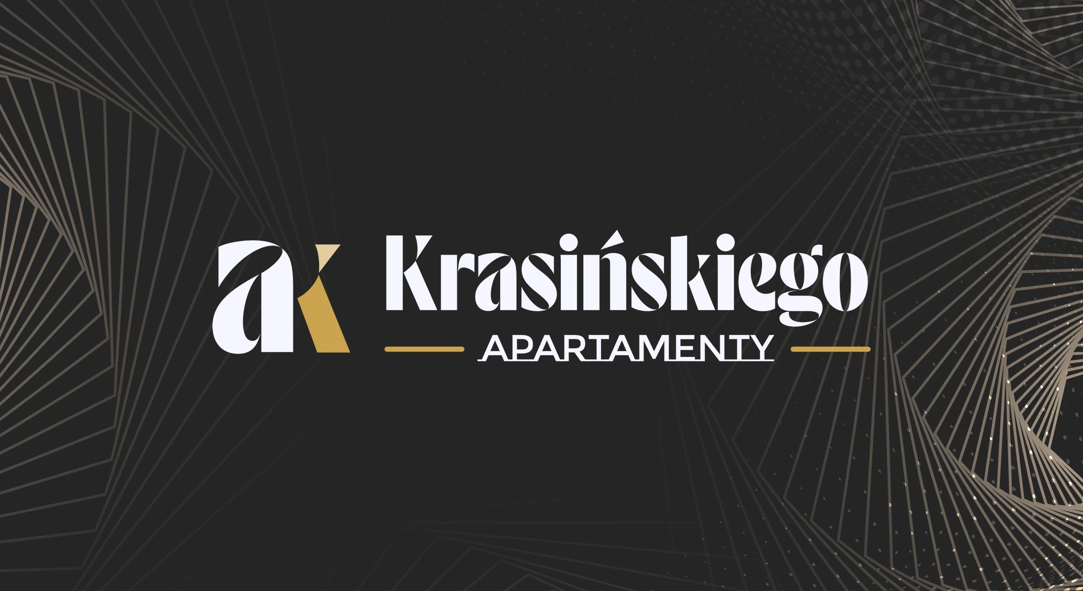 Logo Apartamenty Krasińskiego na ciemnym abstrakcyjnym tle