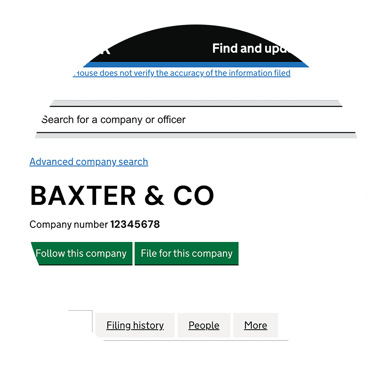 Example of company listed on Companies House