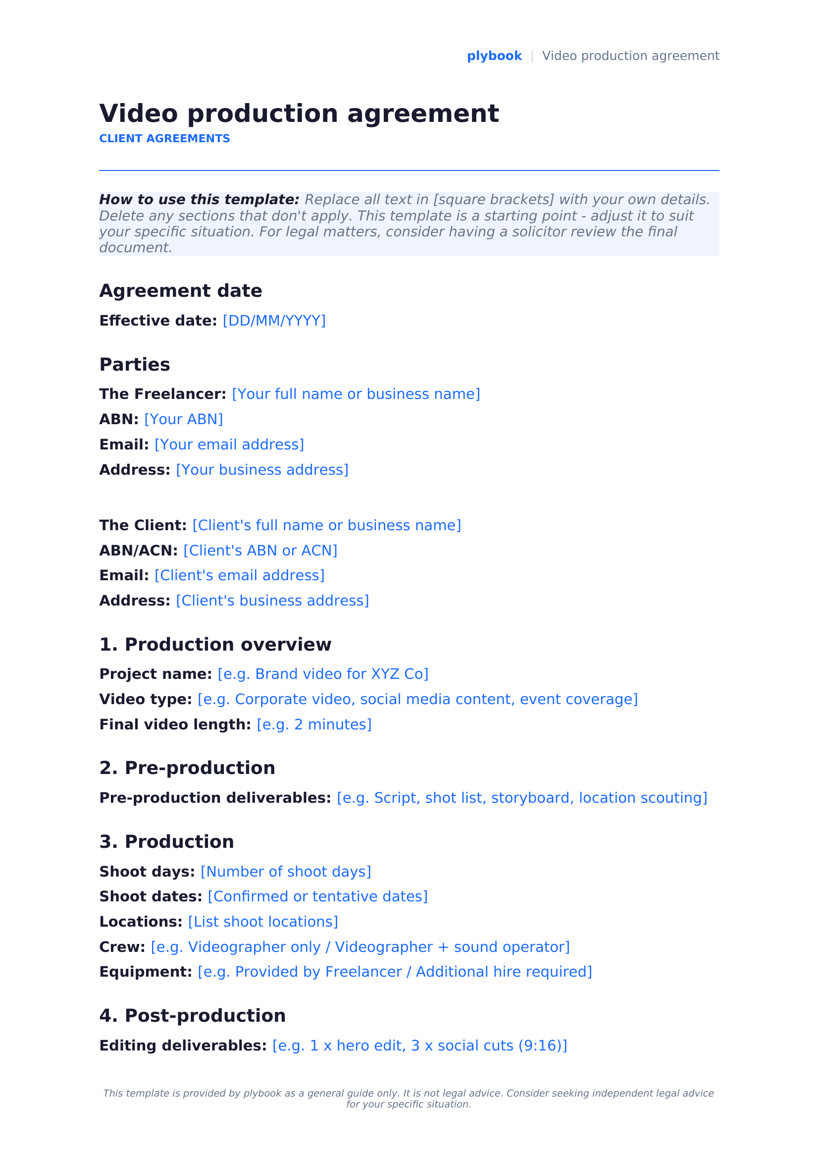 Video production agreement